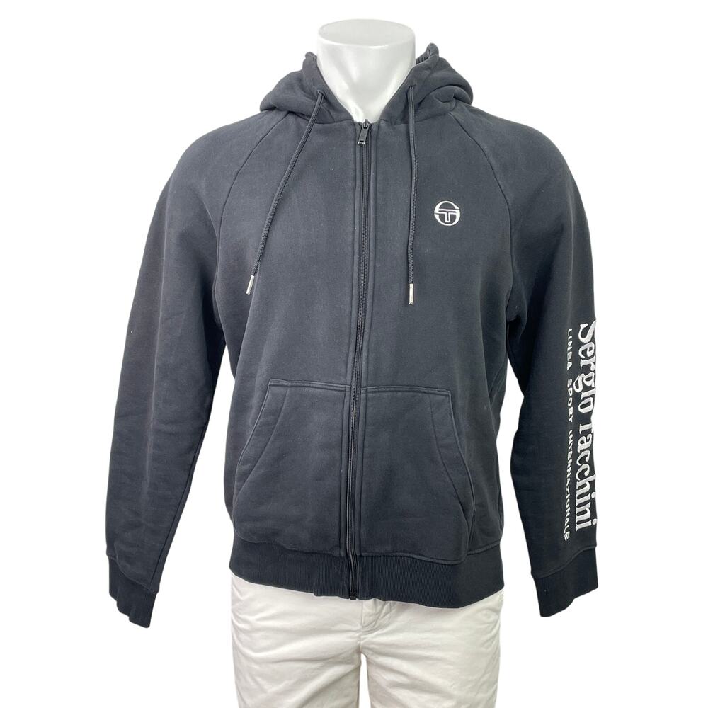 Sergio Tacchini Men's Black Full Zip Long Sleeve Hoodie Hooded Sweatshirt Top M